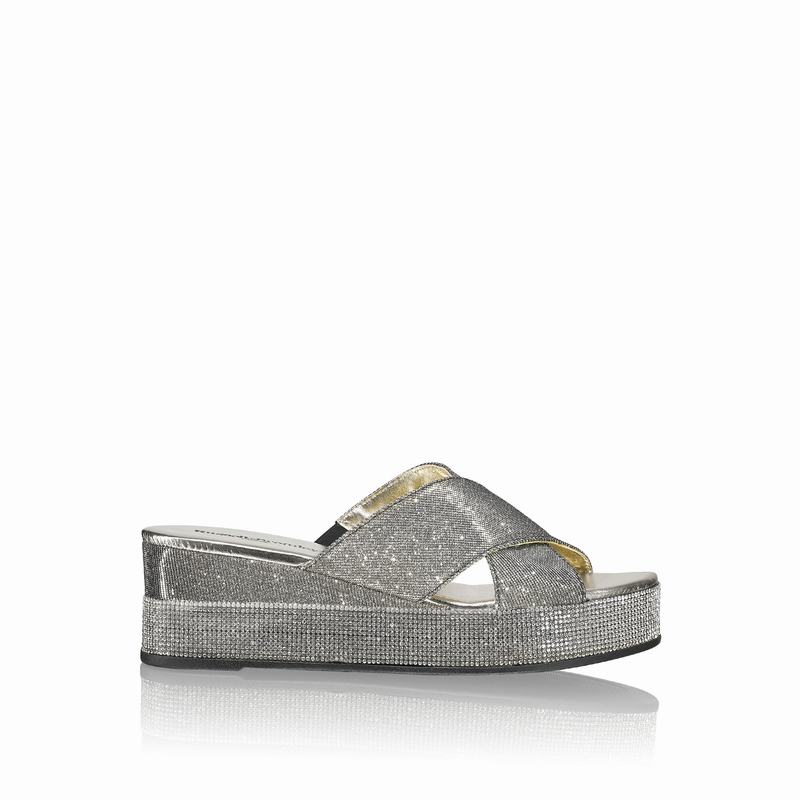 Russell & Bromley Plaza Luxe Womens Platform Mules Metallic |EXU115ZW|